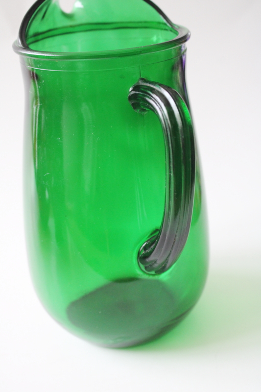 photo of MCM Anchor Hocking forest green glass one quart pitcher, deep emerald saturated color  #4