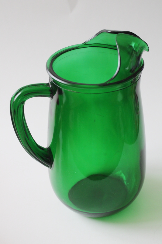 photo of MCM Anchor Hocking forest green glass one quart pitcher, deep emerald saturated color  #5