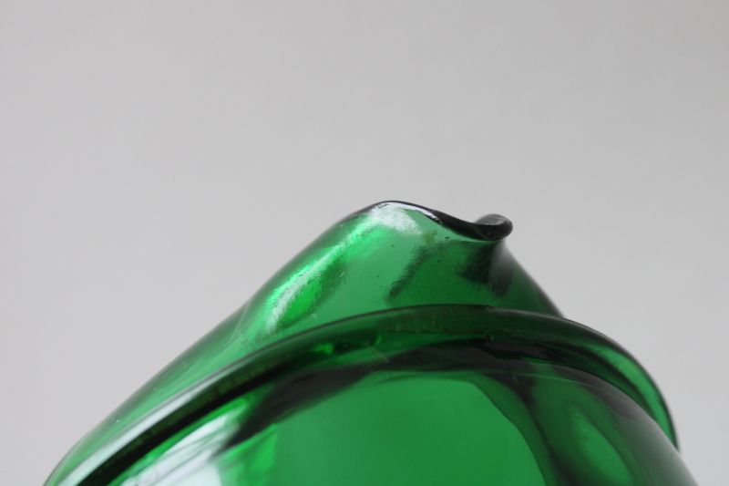 photo of MCM Anchor Hocking forest green glass one quart pitcher, deep emerald saturated color  #7