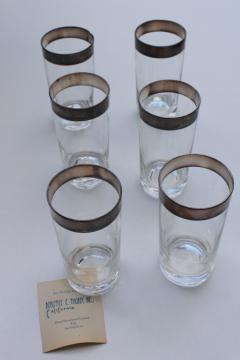 catalog photo of MCM Dorothy Thorpe silver band highball glasses set w/ original label, mod vintage tumblers