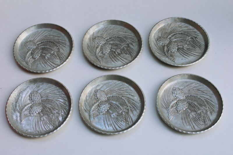 photo of MCM Everlast forged aluminum coasters set, pinecones pine design vintage hammered metal  #1