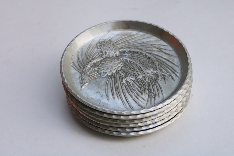 photo of MCM Everlast forged aluminum coasters set, pinecones pine design vintage hammered metal  #7