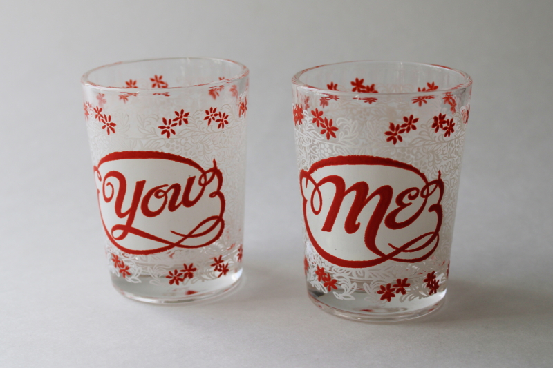 photo of MCM Hazel Atlas red & white glasses You & Me, vintage decor for Valentine's day #1