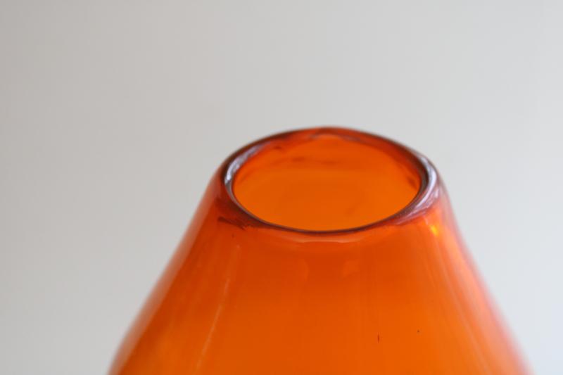 photo of MCM atomic orange hand blown art glass bottle, decanter or vase, mid-century mod vintage #2