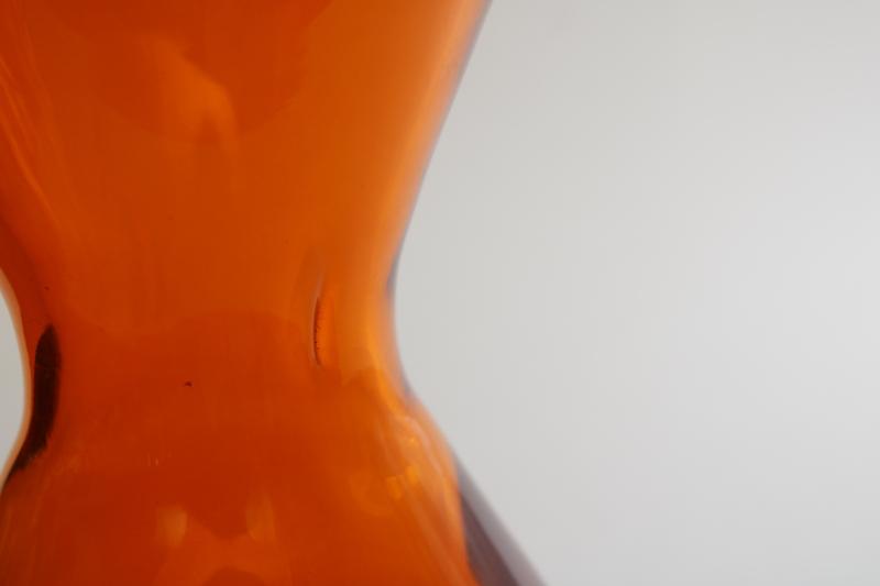 photo of MCM atomic orange hand blown art glass bottle, decanter or vase, mid-century mod vintage #5