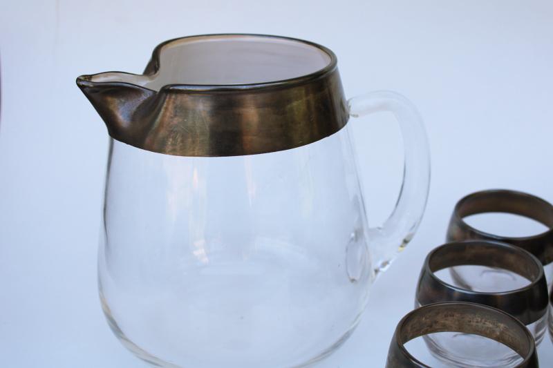 photo of MCM barware, Dorothy Thorpe silver band roly poly glasses & pitcher, vintage cocktail set #3