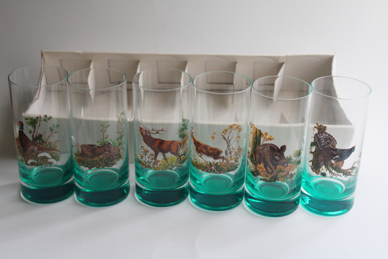 photo of MCM big game animals drinking glasses, man cave retro 50s green highball tumblers  #1