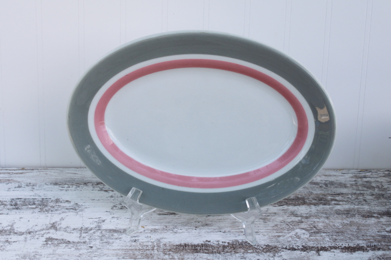 photo of MCM diner plate or oval platter w/ pink-gray border, vintage ironstone Shenango china restaurant ware #1