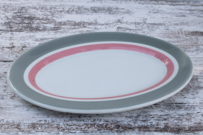 photo of MCM diner plate or oval platter w/ pink-gray border, vintage ironstone Shenango china restaurant ware #2