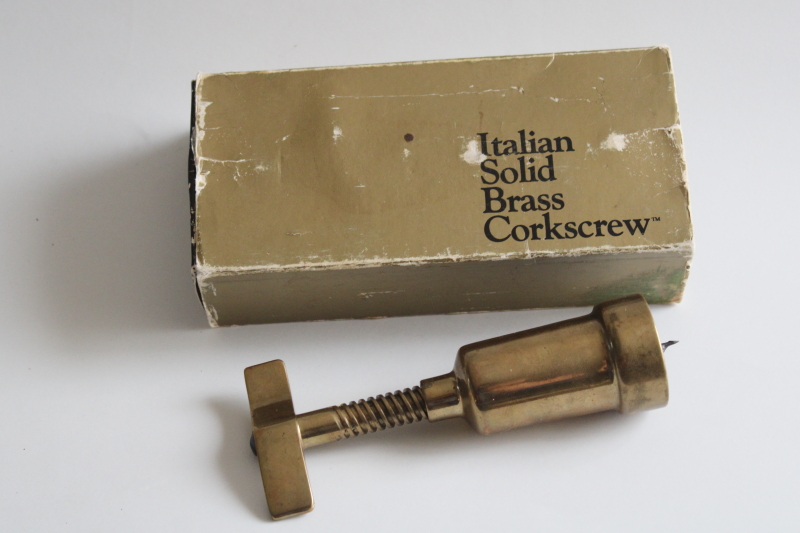 photo of MCM heavy solid brass corkscrew wine bottle opener, made in Italy 1970s vintage #1