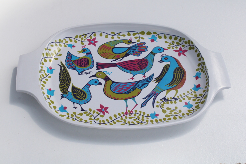 photo of MCM melamine tray w/ peacock birds print, 60s vintage mod art graphic design #1