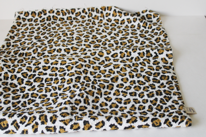 photo of MCM mod girl leopard print cotton terrycloth fabric, 36 wide unused fabric remnant  #1