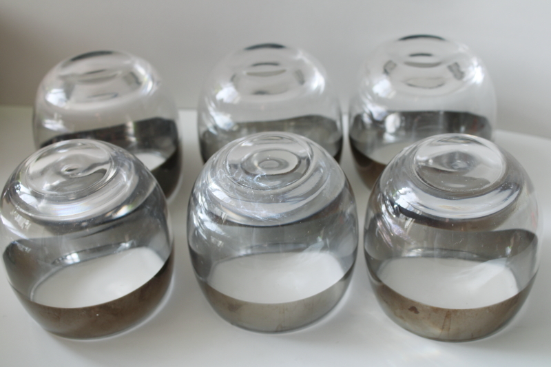 photo of MCM roly poly glasses, double old fashioneds set of 6 large round tumblers wide silver band #6