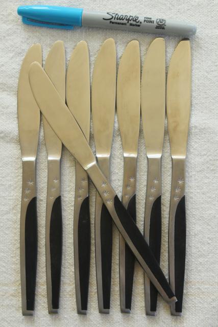 photo of MCM set for 8 vintage stainless black melamine flatware, Contessa ebonyte Japan #9