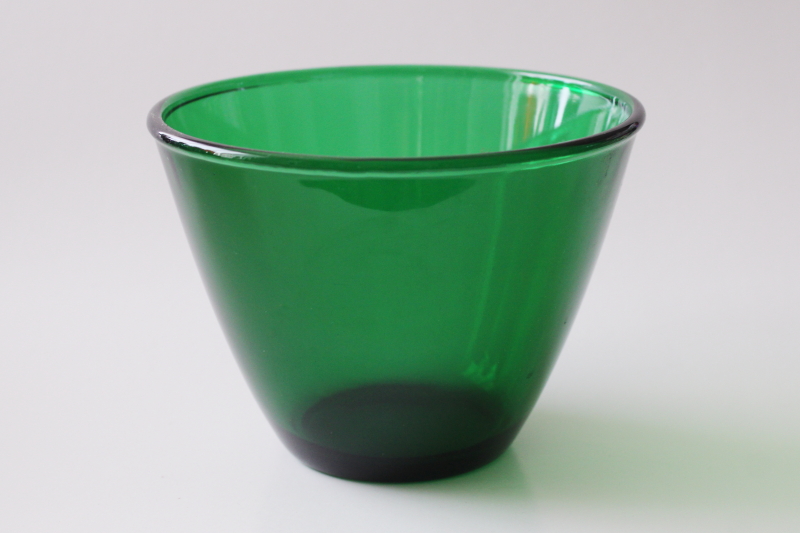 photo of MCM vintage Anchor Hocking forest green glass bowl, small mixing bowl splash proof shape  #1