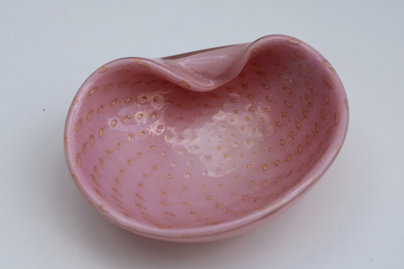 photo of MCM vintage Barbini Murano art glass, gold flecked pink glass ashtray bowl  #1