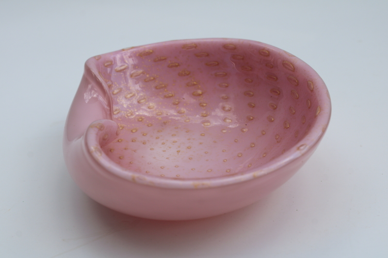 photo of MCM vintage Barbini Murano art glass, gold flecked pink glass ashtray bowl  #5