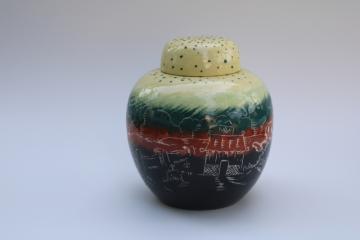 catalog photo of MCM vintage California pottery studio art ceramic covered jar signed CWS The Simpsons San Diego dated 1949