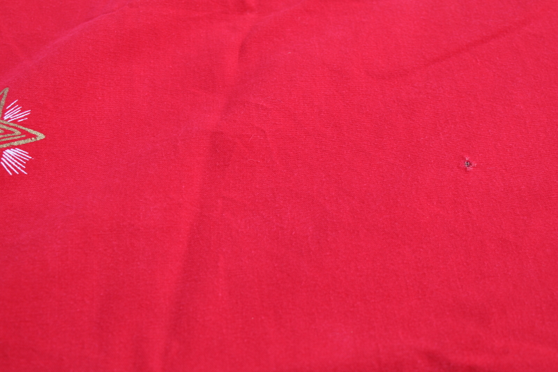 photo of MCM vintage Christmas tablecloth, white & gold candles & garland print on red cotton fabric  #5