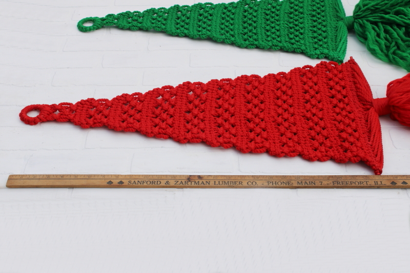 photo of MCM vintage Christmas trees macrame wall hanging decor, big mod minimalist trees in red & green  #2