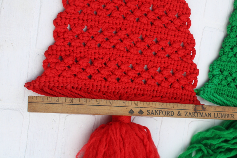 photo of MCM vintage Christmas trees macrame wall hanging decor, big mod minimalist trees in red & green  #3