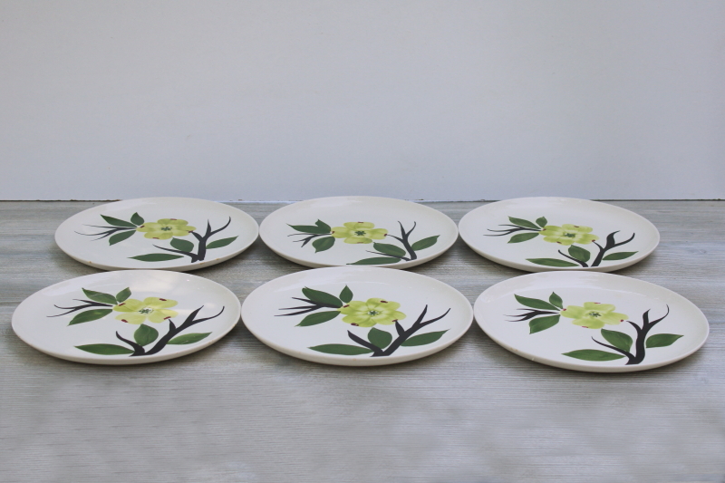 photo of MCM vintage Dixie Dogwood Joni dinner plates, Stetson china hand painted under glaze Blue Ridge floral #1