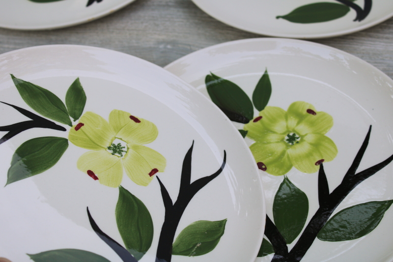 photo of MCM vintage Dixie Dogwood Joni dinner plates, Stetson china hand painted under glaze Blue Ridge floral #3