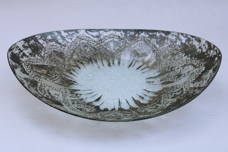 photo of MCM vintage Dorothy Thorpe atomic splash silver art glass bowl, large mod centerpiece #1
