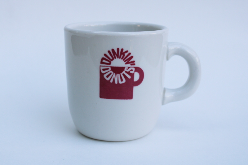 photo of MCM vintage Dunkin Donuts coffee mug, heavy ironstone restaurant china w/ pink cup logo #1