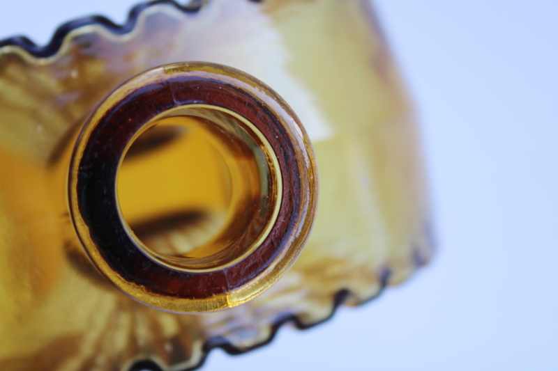 photo of MCM vintage Empoli glass bottle w/ stopper, amber glass decanter mod sun rays starburst #4