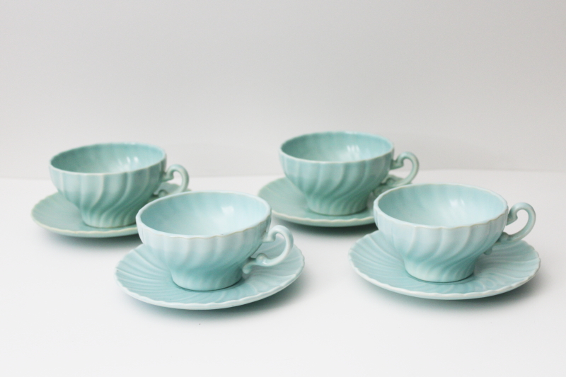 photo of MCM vintage Franciscan Coronado cups & saucers aqua green color matte glaze #1