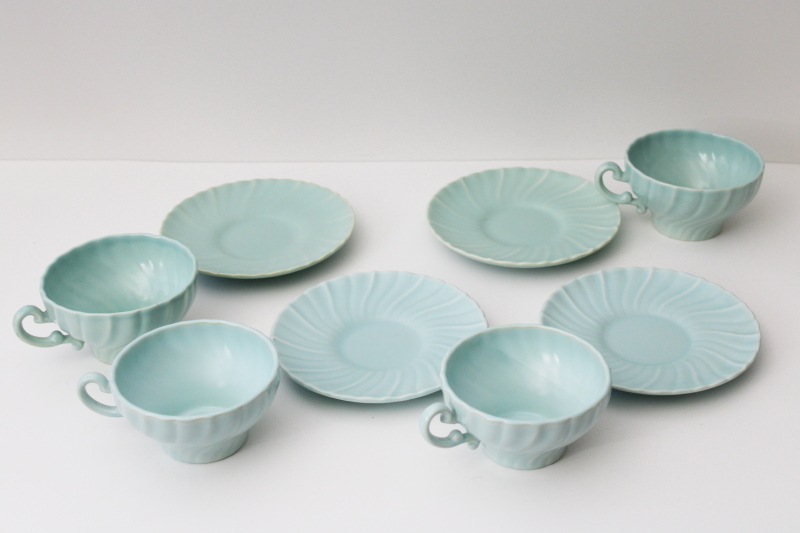photo of MCM vintage Franciscan Coronado cups & saucers aqua green color matte glaze #2