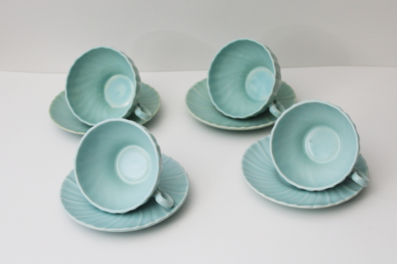 photo of MCM vintage Franciscan Coronado cups & saucers aqua green color matte glaze #4