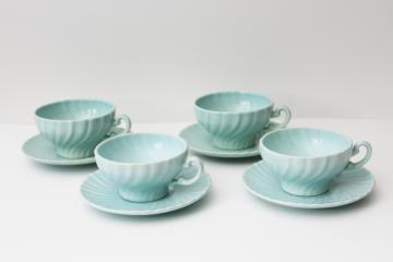 MCM vintage Franciscan Coronado cups & saucers aqua green color matte glaze