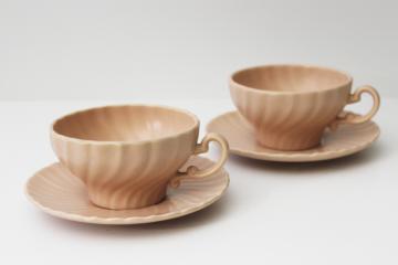 MCM vintage Franciscan Coronado cups & saucers coral beige sand pink color matte glaze