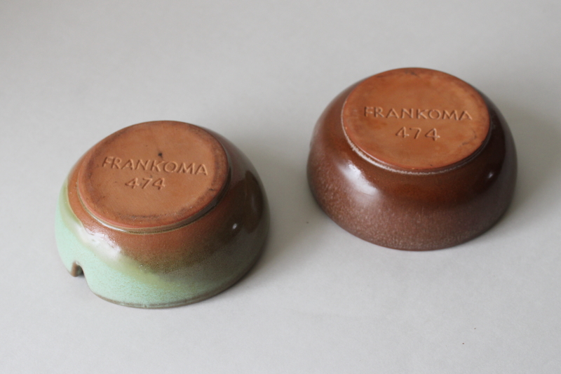 photo of MCM vintage Frankoma pottery ashtrays, prairie green & plainsman brown glaze #2