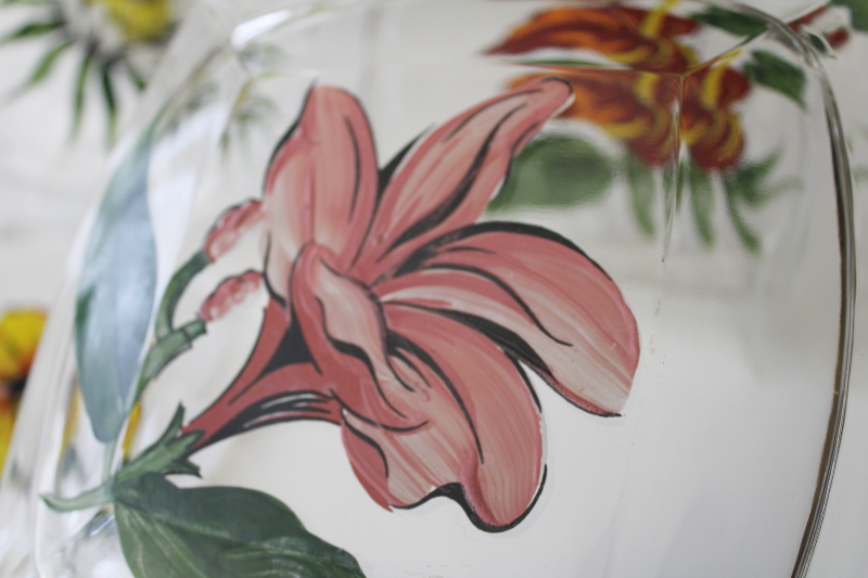 photo of MCM vintage Gay Fad hand painted glass plates flowers of Hawaii, Hawaiian tiki retro #3