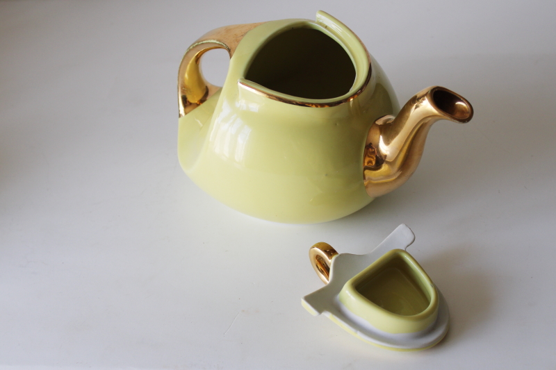 photo of MCM vintage Hall China 0339-S teapot, Streamline art deco shape yellow w/ gold  #3