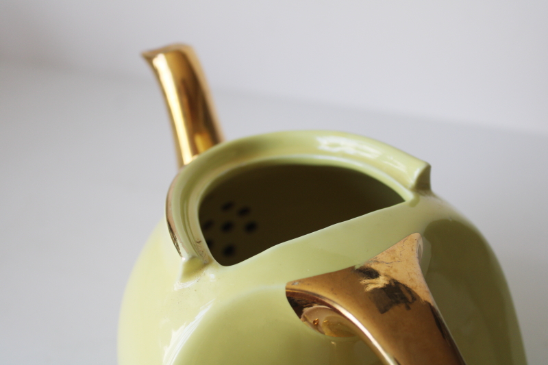 photo of MCM vintage Hall China 0339-S teapot, Streamline art deco shape yellow w/ gold  #5