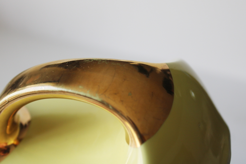 photo of MCM vintage Hall China 0339-S teapot, Streamline art deco shape yellow w/ gold  #6