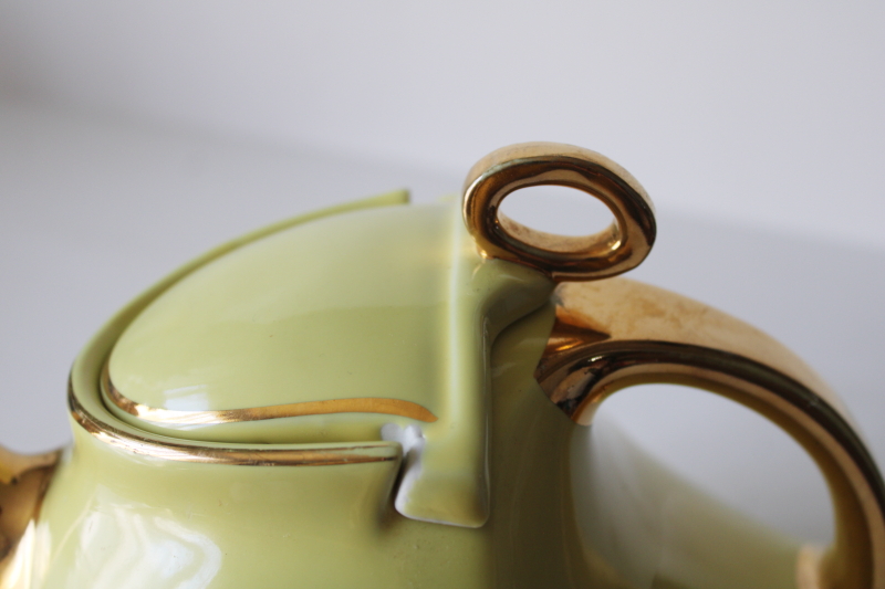 photo of MCM vintage Hall China 0339-S teapot, Streamline art deco shape yellow w/ gold  #8