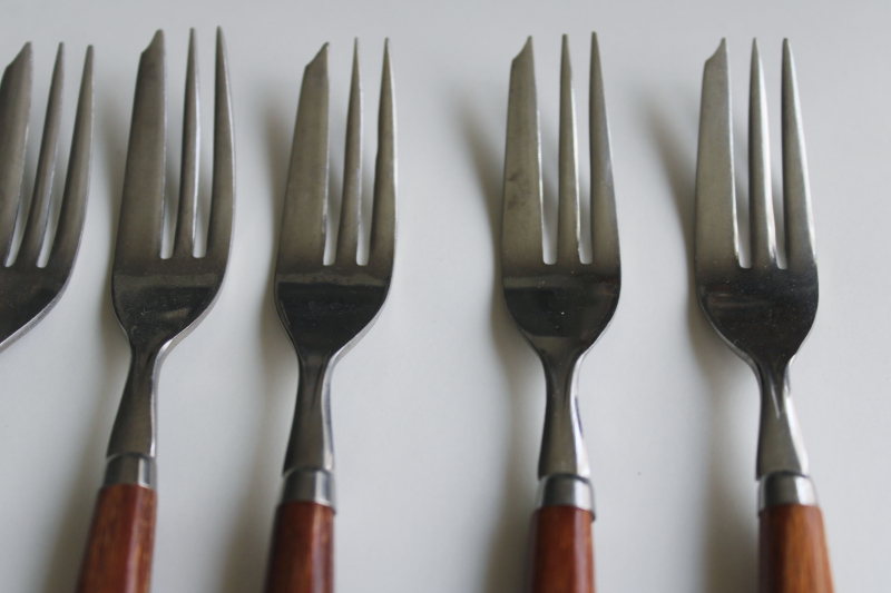 photo of MCM vintage Holland stainless pastry forks set, mod design flatware w/ wood handles  #3