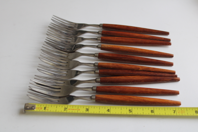 photo of MCM vintage Holland stainless pastry forks set, mod design flatware w/ wood handles  #8