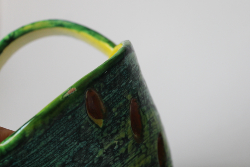 photo of MCM vintage Italy art pottery planter, mod textured design bright lime green & yellow  #4