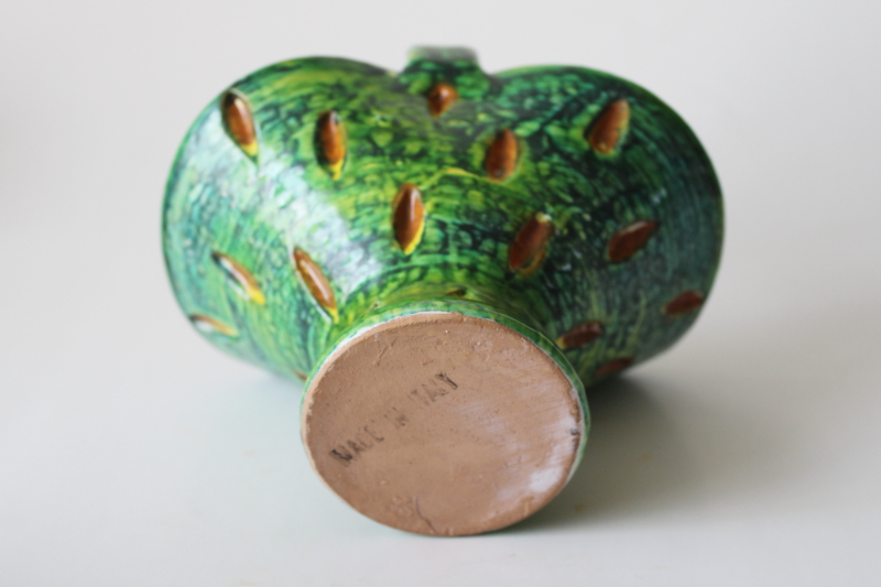 photo of MCM vintage Italy art pottery planter, mod textured design bright lime green & yellow  #6