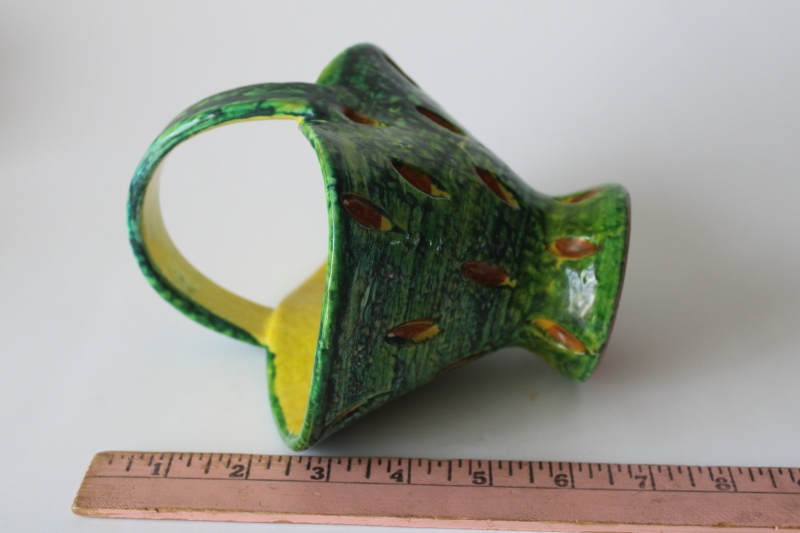 photo of MCM vintage Italy art pottery planter, mod textured design bright lime green & yellow  #7