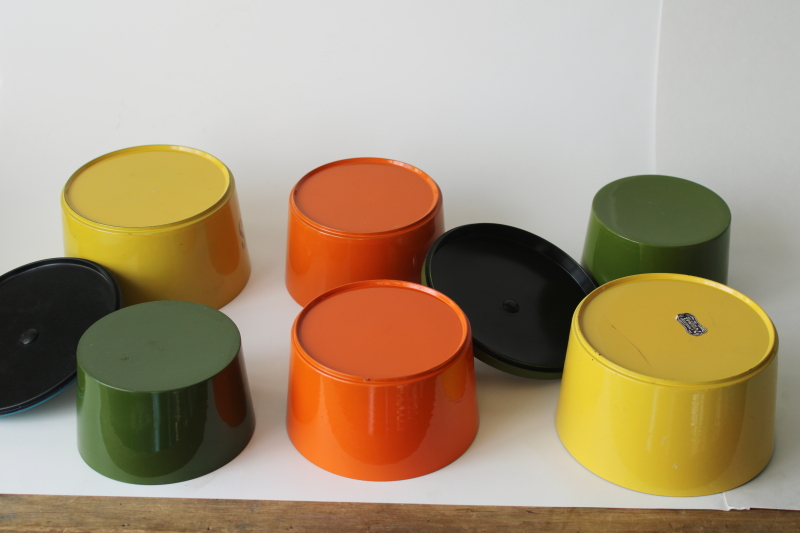 photo of MCM vintage Japan plastic snack bowl sets, nesting bowls orange, avocado green, aqua, yellow gold  #2