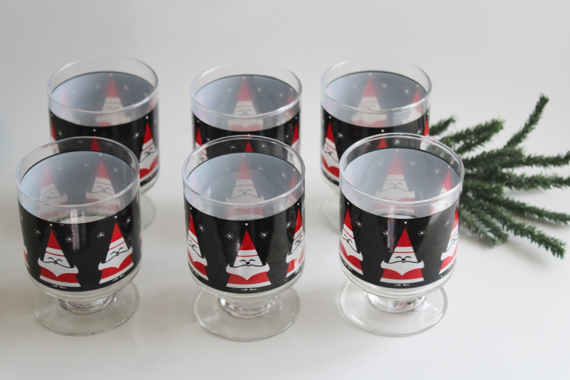 photo of MCM vintage Libbey Holt Howard Santa drinking glasses, mod Christmas glasses for juice or large shots #1