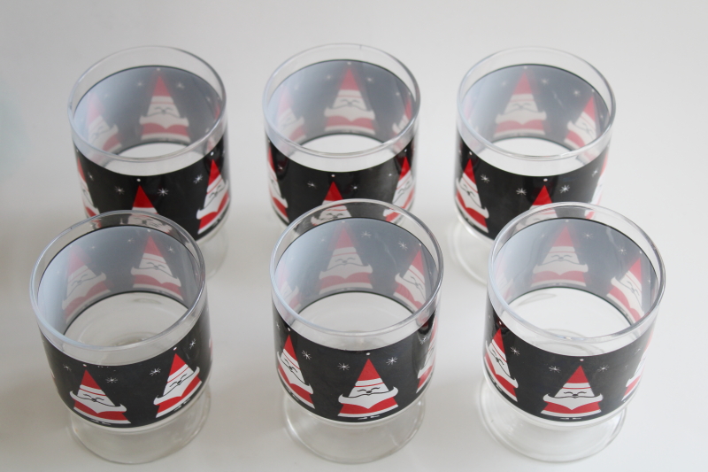 photo of MCM vintage Libbey Holt Howard Santa drinking glasses, mod Christmas glasses for juice or large shots #3