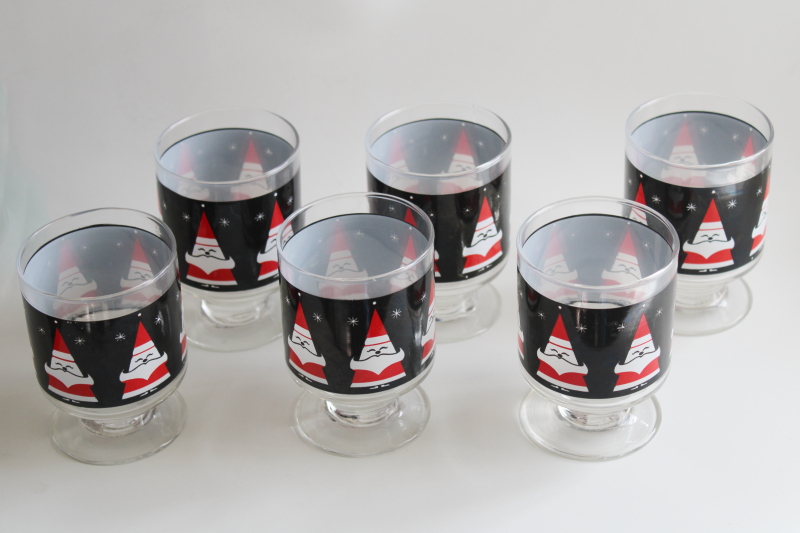 photo of MCM vintage Libbey Holt Howard Santa drinking glasses, mod Christmas glasses for juice or large shots #4